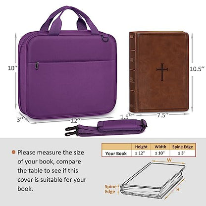 FINPAC Large Bible Cover, Carrying Book Case Church Bag Bible Protective with Zippered Pocket and Handle, Gift for Men Women - color: Purple