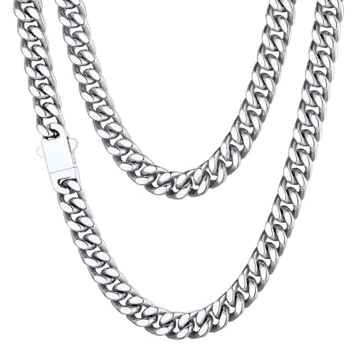 ChainsHouse Cuban Link Chain for Men, Stainless Steel Waterproof Necklace - color: a. 7mm width-steel, size: 20 inches