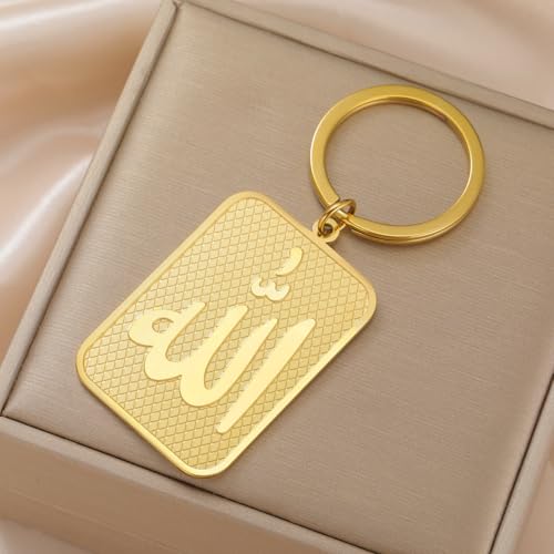 Islamic Ayatul Kursi Keychain Muslim Allah Pendant Arabic Calligraphy Allah Amulet Religious Jewelry Eid Ramadan Gift - color: Allah Keychain Gold