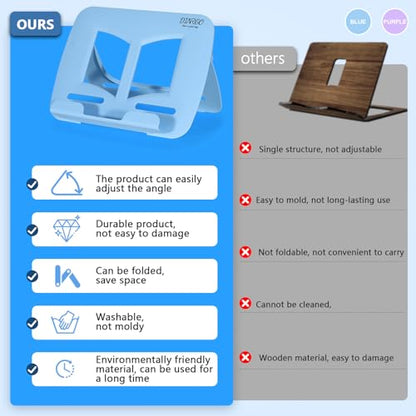 2Pack Book Stand - Waterproof Book Holder, Lightweight, Hands Free (Blue+Purple, 11.82" * 8.26") - color: A2(blue+purple)