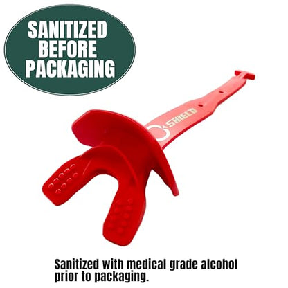 O Shield Striker Football Lip Guard with Permanent Strap | Football Lip Guard with Permanent Strap — Front Teeth, Lip, and Full Bite-Surface Coverage, No-Boil Ready Fit - color: Red