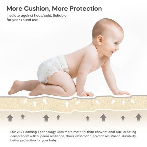 Foldable Baby Play Mat, 65" X 50" Waterproof Double-Sided Cushioned Activity Play Mat, Soft Lightweight Foam Playmat with Fold-Up Sides, Non Slip Crawling & Playing for Infants and Toddler, Alphabet