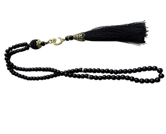 Tasbih Muslim Prayer Praise Beads, 6mm 99 Beads Glass Pearl Muslim Rosary Bracelet with Tassel, Natural Bead Pearls Tassel Pendant, Men Women Meditation Jewelry (blk) - color: blk