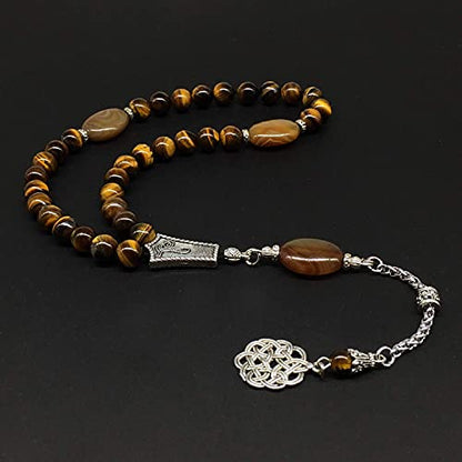 Design -Tiger Eye Stone Series Worry Beads - Prayer Beads Tesbih-Tasbih-Tasbeeh-Misbaha-Masbaha-Subha-Sebha-Sibha-Rosary (Elegance Tiger Eye Stone (8mm -33 Beads)) - color: Elegance Tiger Eye Stone (8mm -33 Beads)