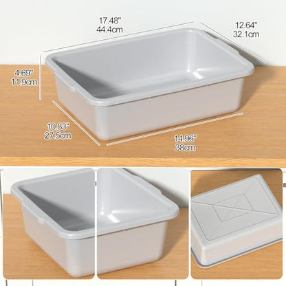 13 L Food Service Bus Tubs, Small Commercial Bus Tub Box, 4-Pack | Light Gray Plastic Wash Basin for Restaurant - size: 13 L