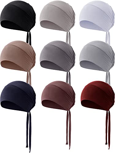 Vicenpal 9 Pcs Underscarf Hijab Cap for Women Muslim Hijab Undercap Hat Islamic Underscarf Cap with Tie - color: Vintage Colors