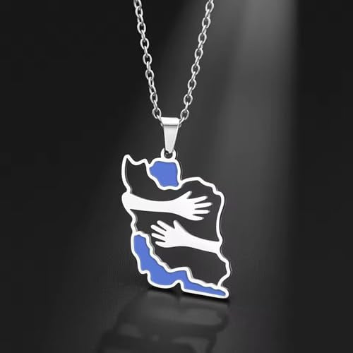 Iran Necklace Iran Map Charm Necklaces Dainty Gold Necklaces for Women Silver Jewelry Gifts for Women - color: A8：silver hug iran necklace