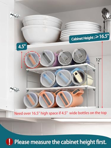 Upgraded Large Expandable Water Bottle Organizer Designed for 40 oz Stanley, Owala & Yeti Tumblers, Adjustable Storage Rack for Travel Mug Cabinet, Pantry, and Kitchen Organizer, Fits 20/30 oz Bottles - size: 3 Tier-Large