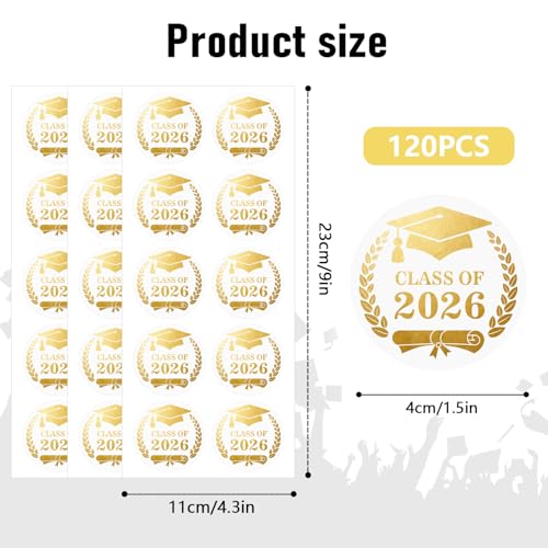 120 Pack Class of 2026 Graduation Stickers,Graduation Sticker for Envelope Seals,Gold Seals for Certificates,Gold Foil Sticker,Graduate Party Favor 1.6in,Congratulations Graduates - color: 26 Graduation Sticker a