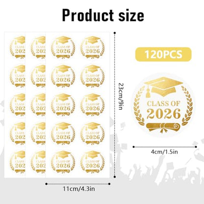 120 Pack Class of 2026 Graduation Stickers,Graduation Sticker for Envelope Seals,Gold Seals for Certificates,Gold Foil Sticker,Graduate Party Favor 1.6in,Congratulations Graduates - color: 26 Graduation Sticker a
