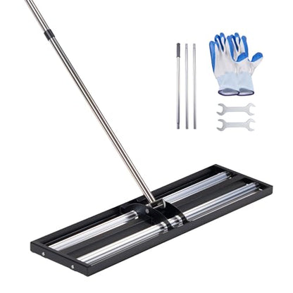 VEVOR Updated Lawn Leveling Rake with Roller, 30" x 10" Stainless Steel Lawn Leveler with 83.9" Adjustable Handle, Heavy Duty Yard Leveling Rake, Effort Saving Lawn Leveling Tool for Yard Golf Court - size: 10x30x84in(with Roller)