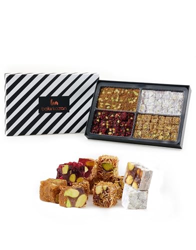 Turkish Delight Mix Classical 72 Piece Cube by BAKIRKAZAN, Turkish Delights Candy 17.6 oz, w/ 4 Flavors: Zereshk, Kadayif, Biscuit,Pomegranate,Halal Eid al-Adha sweets , Luxury Food Gifts, Turkish Candy Assorted Flavors Gourmet, Best Food & Beverage Gifts