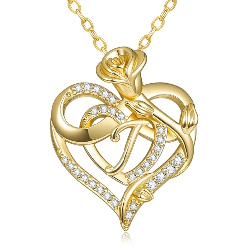14k Gold Plated Heart Initial Necklaces for Women - style: Letter J