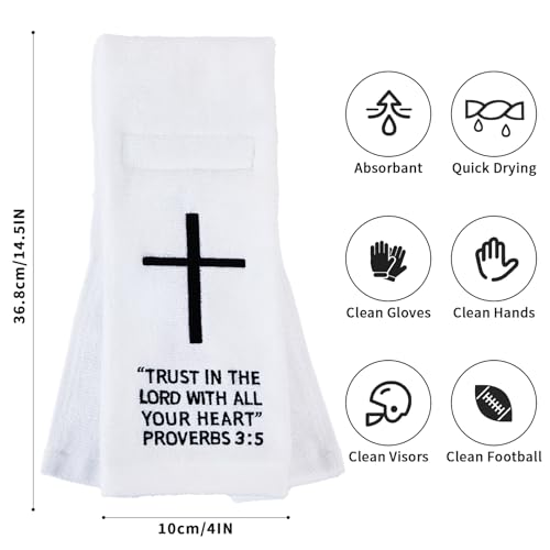 lotoo 2 Pcs Christian Cross Football Towel,Cotton Faith Bible Hook Loop Closure Quarterback QB Sports Towel for Men Youth Boys Adults - color: Proverbs 3:5(2pcs）