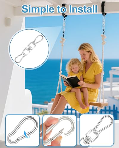 Swing Swivel, Heavy Duty 304-Stainless Steel Swivel Ring, Double Ended Eye Hook with Snap Hooks, Rotating Carabiner Swing Spinner Hanger for Web Tree (Silver, M8 x 1Pack) - color: Silver