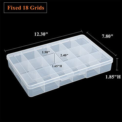 2 Pack Fixed 18 Grids Clear Plastic Compartment Container Case, Transparent Organizer Storage Divider Box with Lid for Bead, Button, Hardware, Screw, Sewing Kit, Craft Supplies - size: small 18 grids