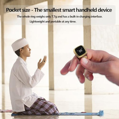 Smart Tasbih Zikr Ring, 20mm Muslim Digital Azan Alarm Clock, Tasbih Counter Smart Ring (Red) - color: Red