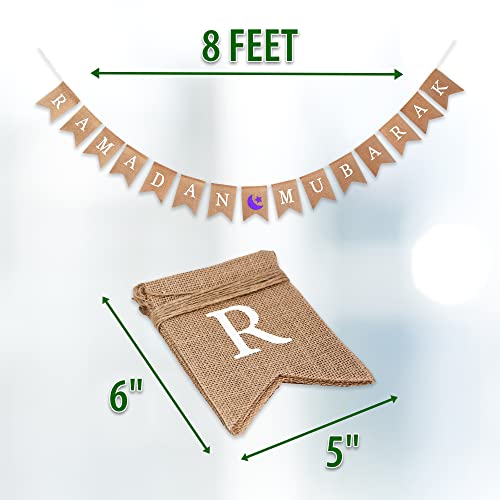 Mandala Crafts Burlap Ramadan Mubarak Banner Muslim Islamic Bunting Sign - color: Ramadan