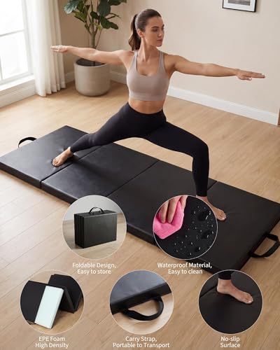 Four-Folding Gymnastics Mat, 6x2or3Ft 2inches Thick Portable Exercise and Tumbling Pad for Home Gym, Pilates, Aerobics and Martial Arts Training - size: 6x3Ft 2inches