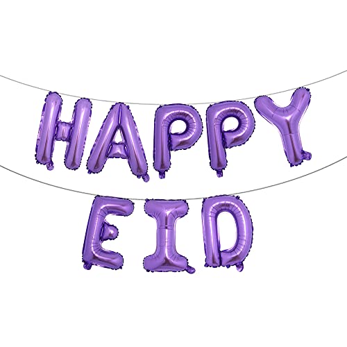 Islamic Muslim Party Decorations Ramadan Banner Happy Eid Mubarak Balloons Children and Families Party Supplies (Happy EID Purple) - color: Happy Eid Purple