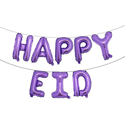 Islamic Muslim Party Decorations Ramadan Banner Happy Eid Mubarak Balloons Children and Families Party Supplies (Happy EID Purple) - color: Happy Eid Purple