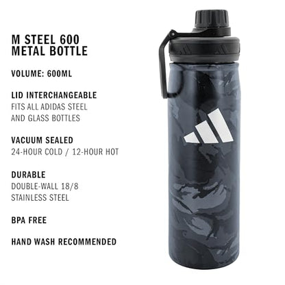 adidas Stainless Steel Metal Water Bottle 20 oz (600 mL) Screw Cap - color: Night Grey/Grey Four/Grey Six