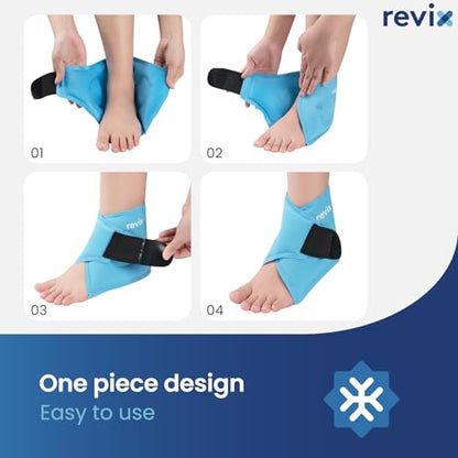 REVIX Ankle Ice Pack Wrap for Plantar Fasciitis & Foot Pain Relief | Ankle Ice Wrap with Cold Compression, Flexible Gel Pack for Achilles Tendonitis, Sprained Ankle, Heel Spurs and Swelling - style: Blue-1 Pack