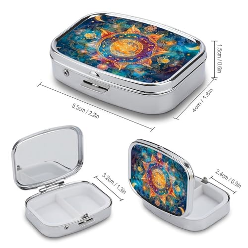 Mysterious Mandala Square Pill Box Metal 2.2x1.6 Inch,Medicine Storage Case Compact Travel Pill Organizer Pocket Pill Container for Daily Medication Vitamins Pills - color: Mysterious Mandala