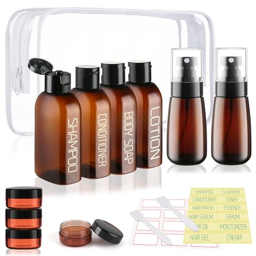 Cosywell Travel Bottles for Toiletries 11PCS Pre-print Shampoo Bottles - color: C-Amber