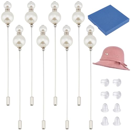 BENECREAT 8Pcs Hat Pin, White Pearl/Butterfly Vintage Safety Pins Brooches Pin Stick for Tie, Scarf, Western Cowboy Hats - style: Pearl