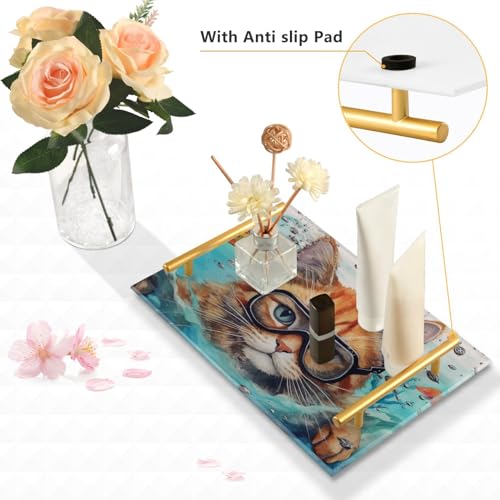 Cat Fish Vanity Tray,Bathroom Tray,Jewelry Storage Dresser Tray Kitchen Sink Toilet Tank Tray Organizer for Candle Plant Perfume Shampoo Towel Home Decor 7.87 * 11.81in 2011087