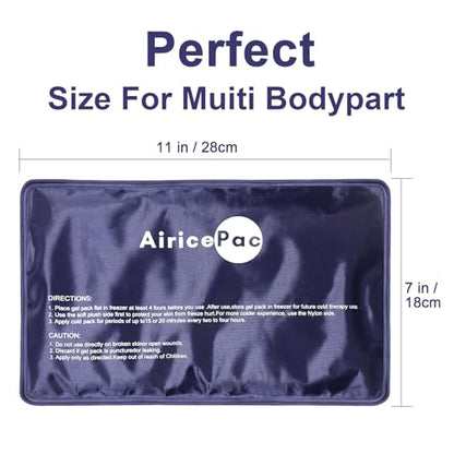 AiricePac Ice Packs for Injuries Reusable, Gel Cold Pack for Knee Neck Shoulder Ankle Elbow Hip Back Pain Relief, Cold Compress Therapy for Swelling, Bruises, Surgery, 7”x 11”, Blue - style: M 1 Pack