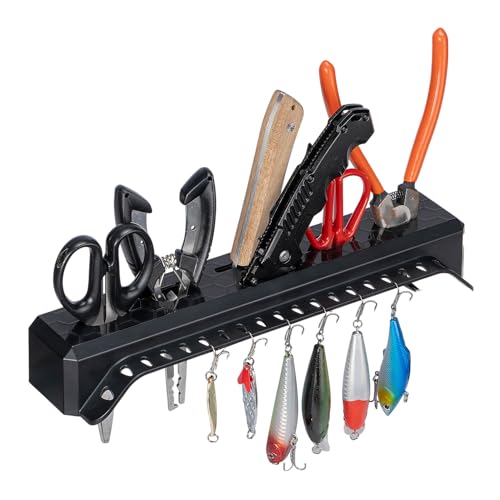 KEMIMOTO Fishing Tool Holder for Boat, Fishing Hook Knife Pliers Holder for Boat, Marine Tackle Rack Holder, Fishing Bait and Lure Organizer, Small, Black
