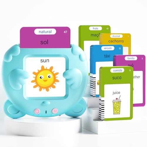 Portuguese and English Talking Flash Cards for Kids, 510 Sight Words Bilingual Learning Toys for Toddlers, Autism Pocket Speech Therapy Toys, Brazilian Português Vocabulary Educational Flashcards - size: 510-Portuguese&English(blue)