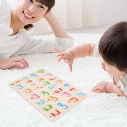 나무 아라비아 알파벳 퍼즐, 2 in 1 아라비아 문자 3D 숫자 몬테소리 보드 유아용 이슬람 홈스쿨링 교육용 학습 장난감 라마단 이드 무슬림용