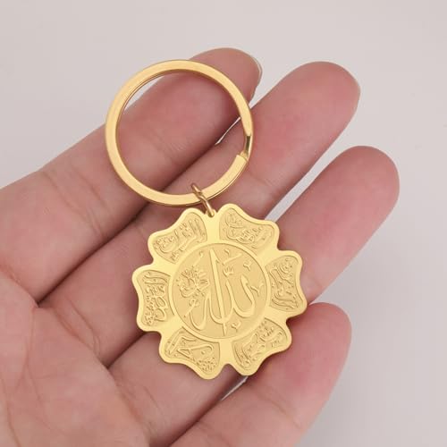 Islamic Ayatul Kursi Keychain Muslim Allah Pendant Arabic Calligraphy Allah Amulet Religious Jewelry Eid Ramadan Gift - color: Ayatul Kursi Allah Keychain Gold