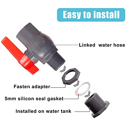 Ququyi 1 Inch PVC Rain Barrel Valve Spigot Kit with Ball Valve and Bulkhead Fitting Adapter for Water Tanks, Aquariums, Pools - size: 1"+valve