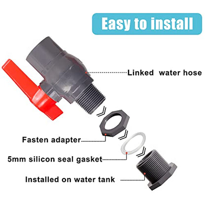 Ququyi 1 Inch PVC Rain Barrel Valve Spigot Kit with Ball Valve and Bulkhead Fitting Adapter for Water Tanks, Aquariums, Pools - size: 1"+valve