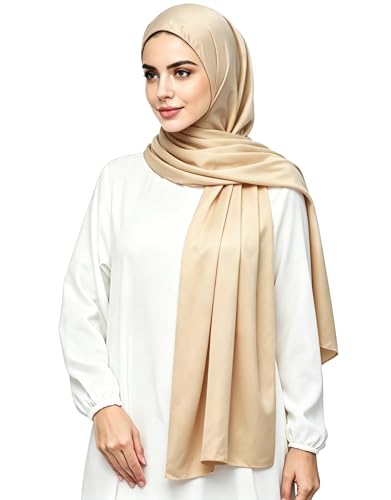 Lina & Lily Luxury Satin Hijab Head Scarf Shawl Wrap for Muslim Women Extra Long - color: Beige
