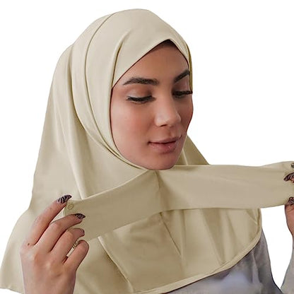 AIBEARTY Women Fashion Instant Muslim Turban Hijab with Snap Fastener Breathable Headscarf Bonnet Cap Turban Hat Shawl - color: Modal Beige-3 Buttons