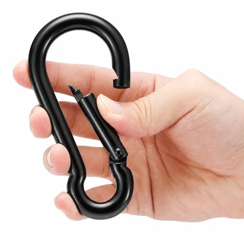Stainless Steel Spring Snap Hook Carabiner - 304 Stainless Steel Caribeener Clips, Set of 6 - color: Black, size: 4 Inch
