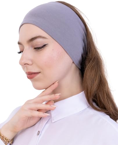 Prien Women Cotton Hijab Cap, Stretchy Head Cover, Pre-Sewn Inner Muslim Scarf Undercap, Non Slip Headband for Daily Wear - color: Grey