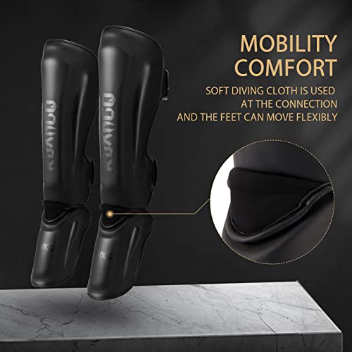 Muay Thai Shin Guards, Muay Thai Martial Arts Kicking Leg Instep Protection Pads Sparring Gear,for Kickboxing MMA Training and Sparring,Professional MMA Equipment - color: Black, size: Large