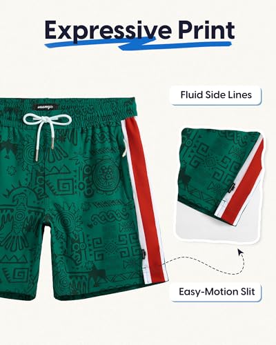 maamgic Mens Swim Trunks - Mens Bathing Suit with Compression Liner 7 Inch Quick Dry Fshion Stretch Zipper Pockets Swimwear - color: Red Green-white, size: Small