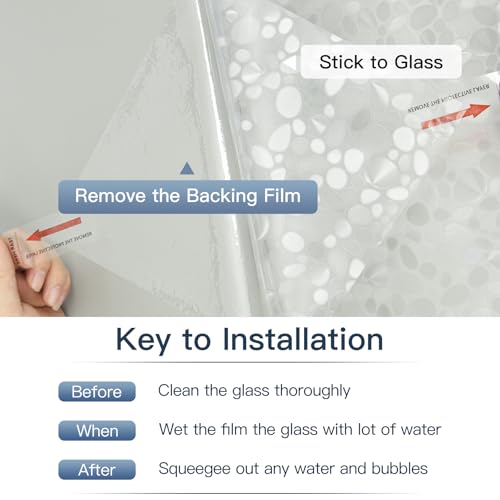 Window Privacy Film, Stained Glass Films, 3D Pebble Rainbow Windows Cling Decorative Window Decals, Sun Blocking Stickers Static Cling Door Windows Covering (17.5" x 78.7")