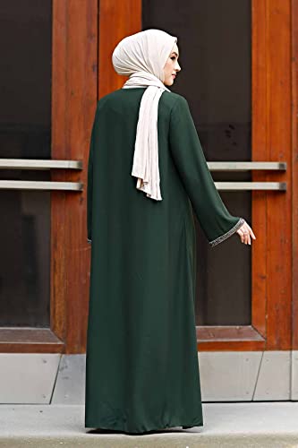 istanbul styles 여성용 스톤 슬리브 Abaya 긴소매 바닥 길이 지퍼 바닥 길이 터키 이슬람 패션 - color: 초록색., size: 3X-Large