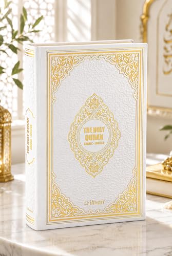 ihvan online Holy Quran – Arabic & English Translation,Thermo Leather Hardcover, Easy-to-Read Script, QR Code Audio Support, Islamic Gift for Ramadan, Eid, Hajj & Umrah, White, 6.7'' X 9.5'' - color: Arabic & English Translation-white 2