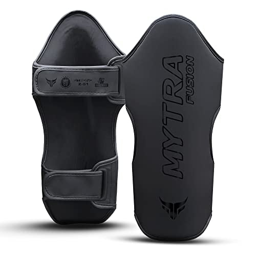 Mytra Fusion Shin Guards Artificial Leather MMA Shin Guards Muay Thai, Training, Sparring, Kickboxing, Martial Arts Shin Guards - size: Large