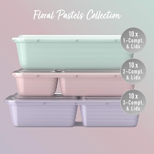 Bentgo Prep 60-Piece Meal Prep Kit - Reusable PFAS & BPA-Free Food Containers, 1-Compartment, 2-Compartment, & 3-Compartments - Microwave, Freezer, & Dishwasher Safe (Floral Pastels) - color: Floral Pastels