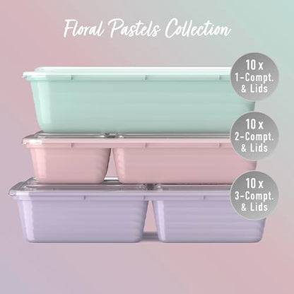 Bentgo Prep 60-Piece Meal Prep Kit - Reusable PFAS & BPA-Free Food Containers, 1-Compartment, 2-Compartment, & 3-Compartments - Microwave, Freezer, & Dishwasher Safe (Floral Pastels) - color: Floral Pastels